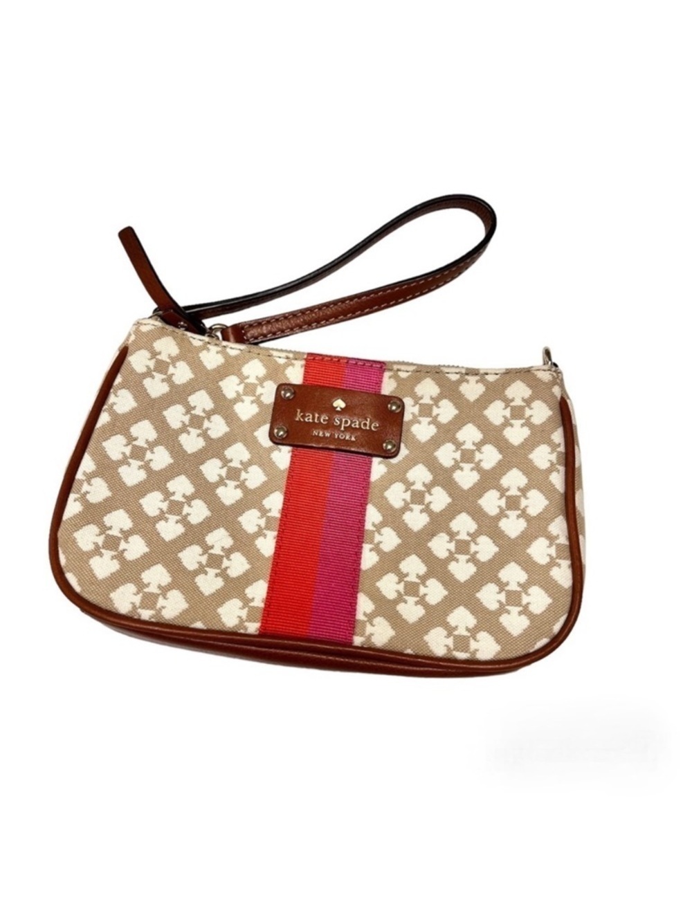 Kate Spade Classic Monogram Linet Wristlet Stucco Clutch Purse